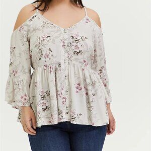 TORRID Womens Floral Babydoll Cold Off Shoulder Bell Sleeve Top Size 1 1X/XL